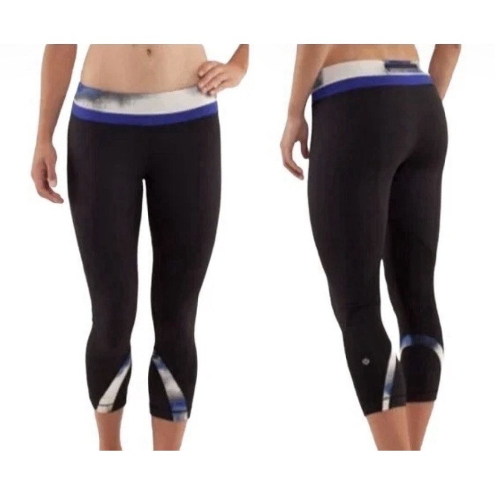 Lululemon Run Inspire Crop II Leggings Black Milky Way Multi Women's Size 4 Preo